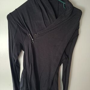 Black Striped Zip-Front Active Hoodie